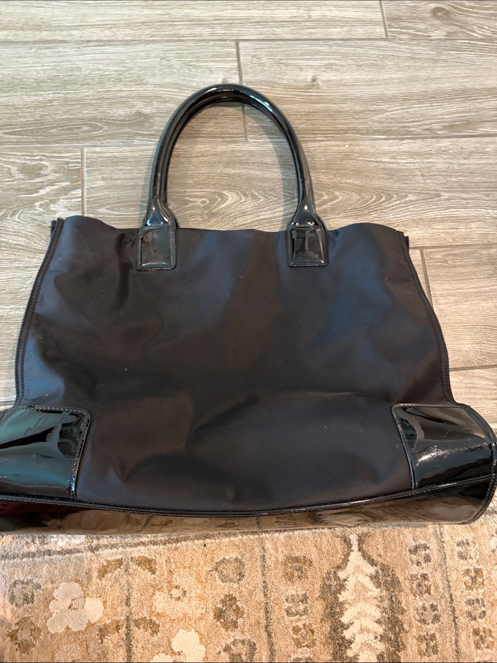 Tory Burch Ella Black Nylon Tote with Patent Logo - Picture 7 of 9
